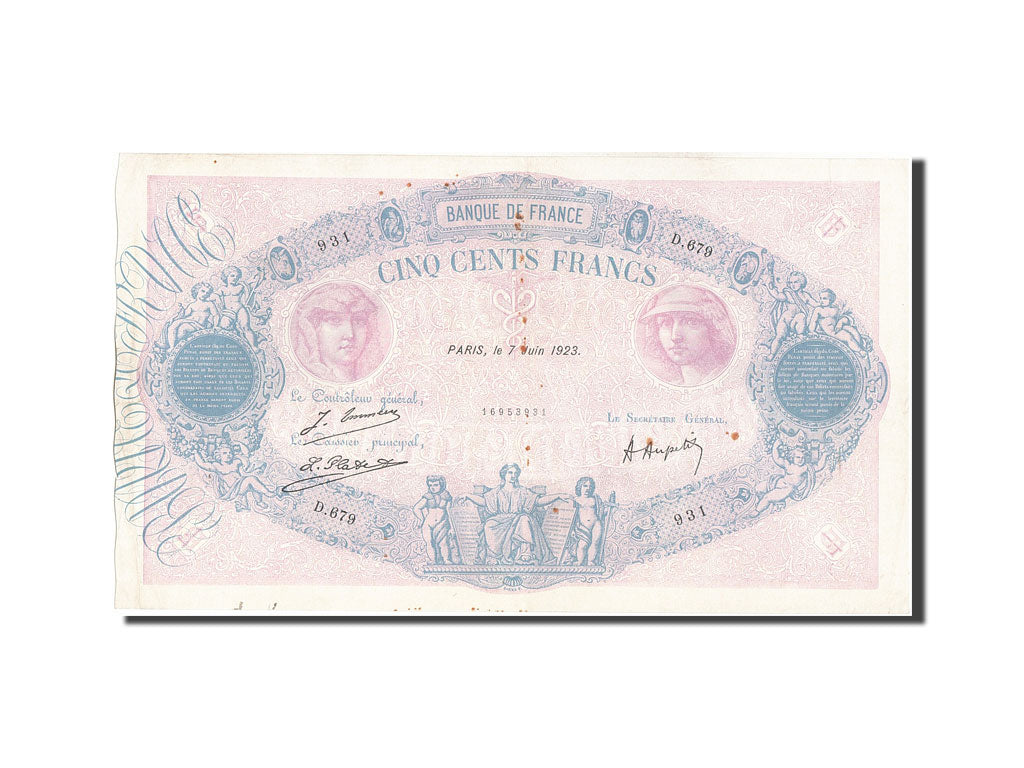 Banconote, Francia, 500 Francs, 500 F 1888-1940 ''Bleu et Rose'', 1923