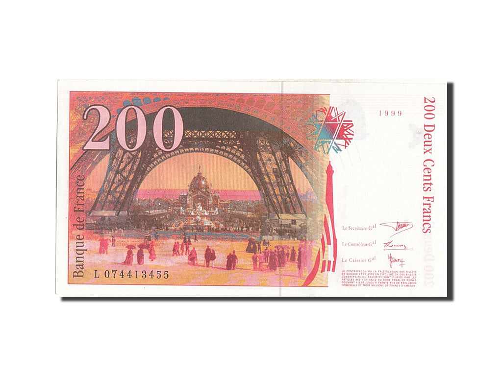 Banknote, France, 200 Francs, 200 F 1995-1999 ''Eiffel'', 1999, UNC(64)