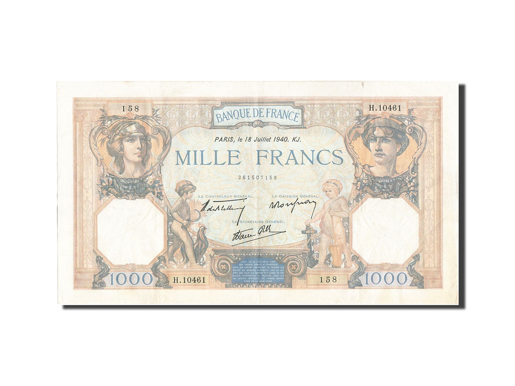 Banknot, Francja, 1000 Francs, Cérès et Mercure, 1940, 1940-07-18, AU(50-53)
