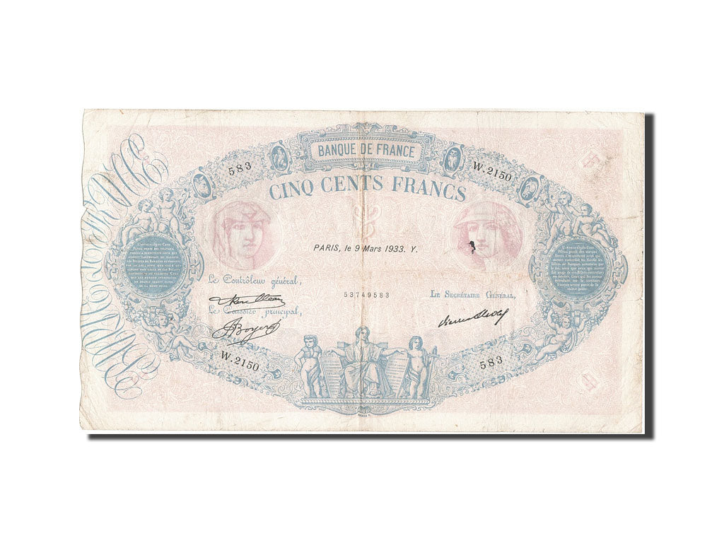 Banconote, Francia, 500 Francs, 500 F 1888-1940 ''Bleu et Rose'', 1933