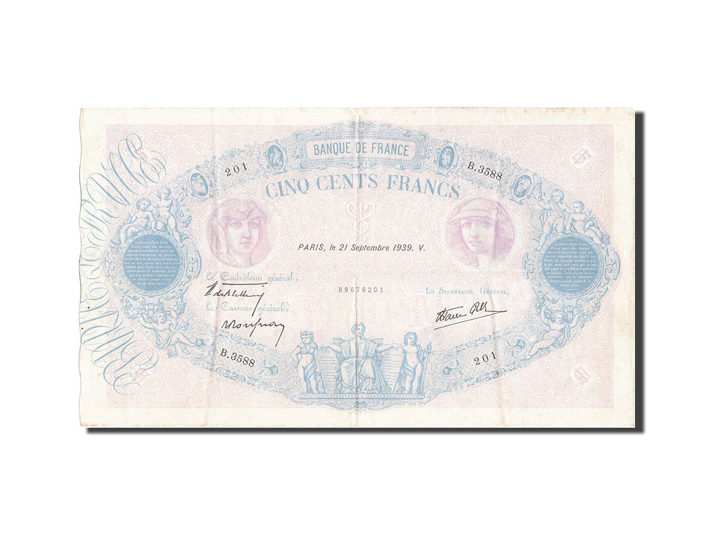 Banconote, Francia, 500 Francs, 500 F 1888-1940 ''Bleu et Rose'', 1939