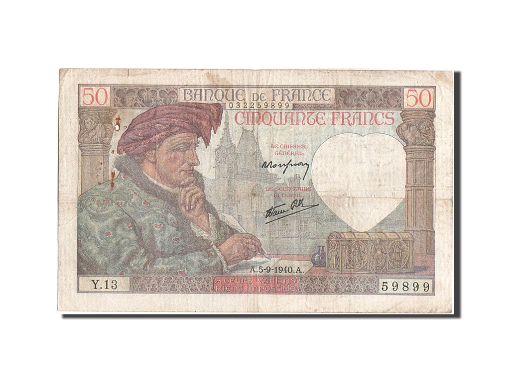 Biljet, Frankrijk, 50 Francs, 50 F 1940-1942 ''Jacques Coeur'', 1940