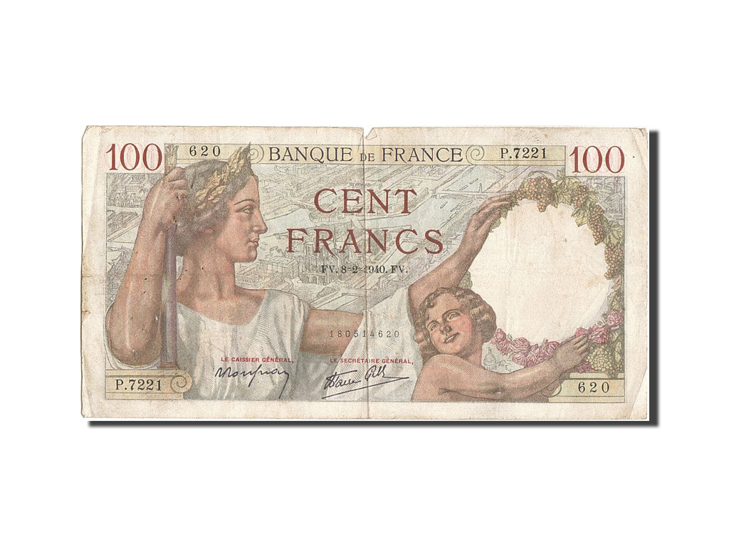 Biljet, Frankrijk, 100 Francs, 100 F 1939-1942 ''Sully'', 1940, 1940-02-08, TB