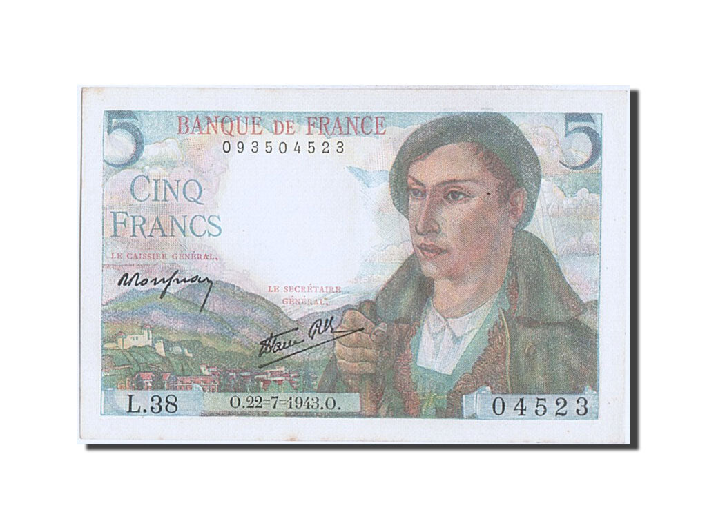 Banknot, Francja, 5 Francs, Berger, 1943, 1943-07-22, UNC(60-62), Fayette:05.2