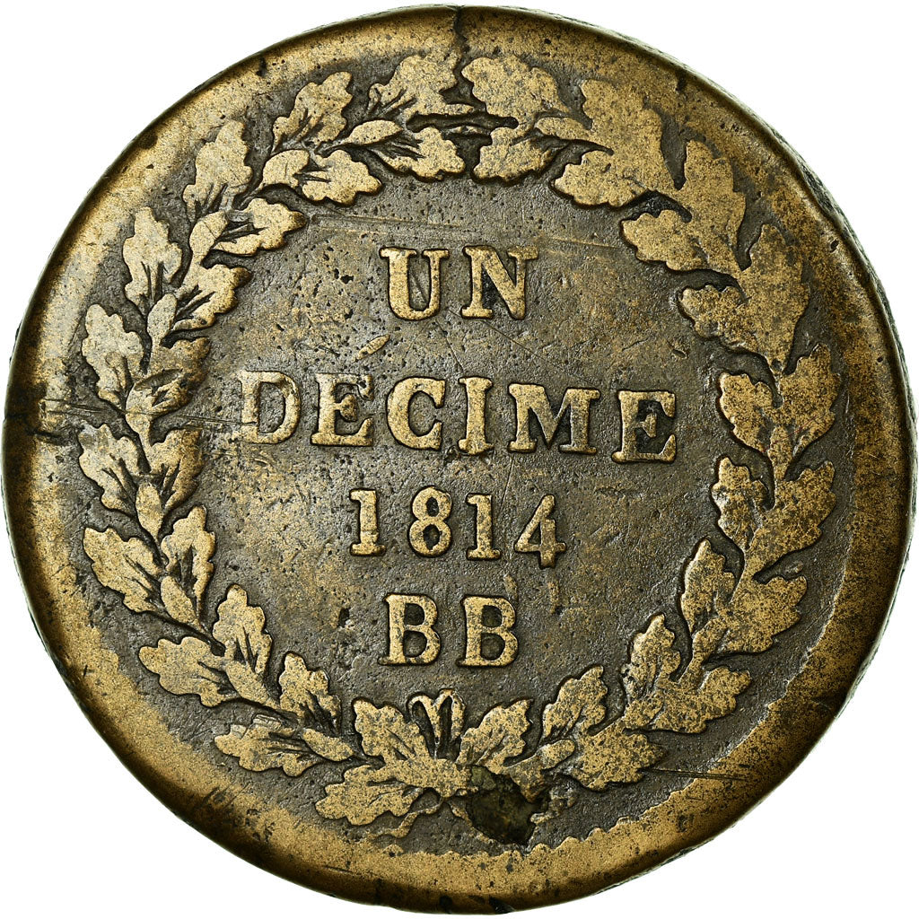 Coin, France, Napoléon I, Decime, 1814, Strasbourg, VF(20-25), Bronze