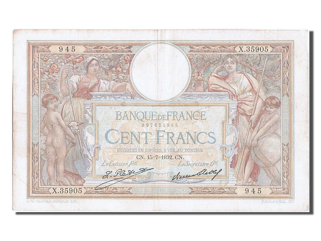 Geldschein, Frankreich, 100 Francs, 100 F 1908-1939 ''Luc Olivier Merson''