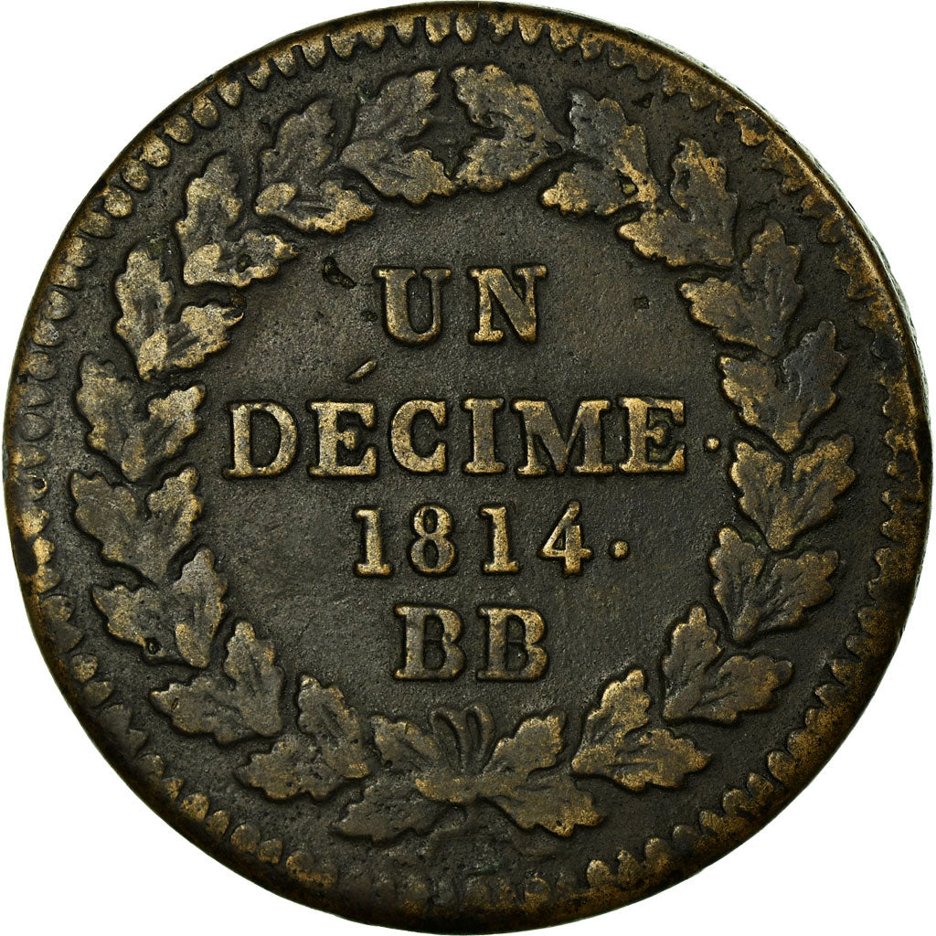 Coin, France, Louis XVIII, Decime, 1814, Strasbourg, EF(40-45), Bronze