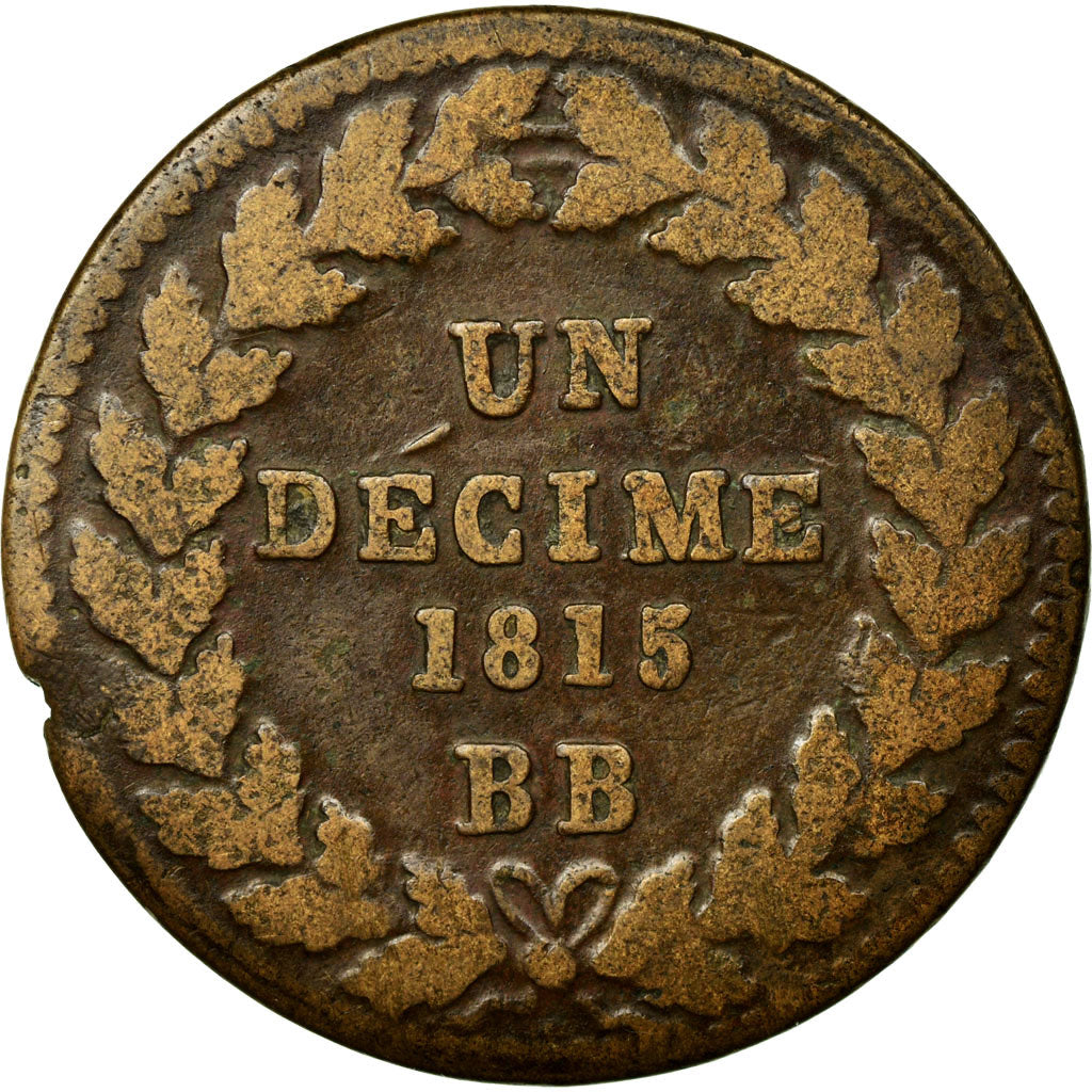 Coin, France, Louis XVIII, Decime, 1815, Strasbourg, VF(20-25), Bronze