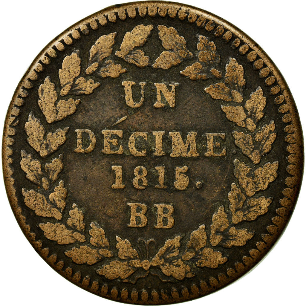 Coin, France, Louis XVIII, Decime, 1815, Strasbourg, VF(20-25), Bronze