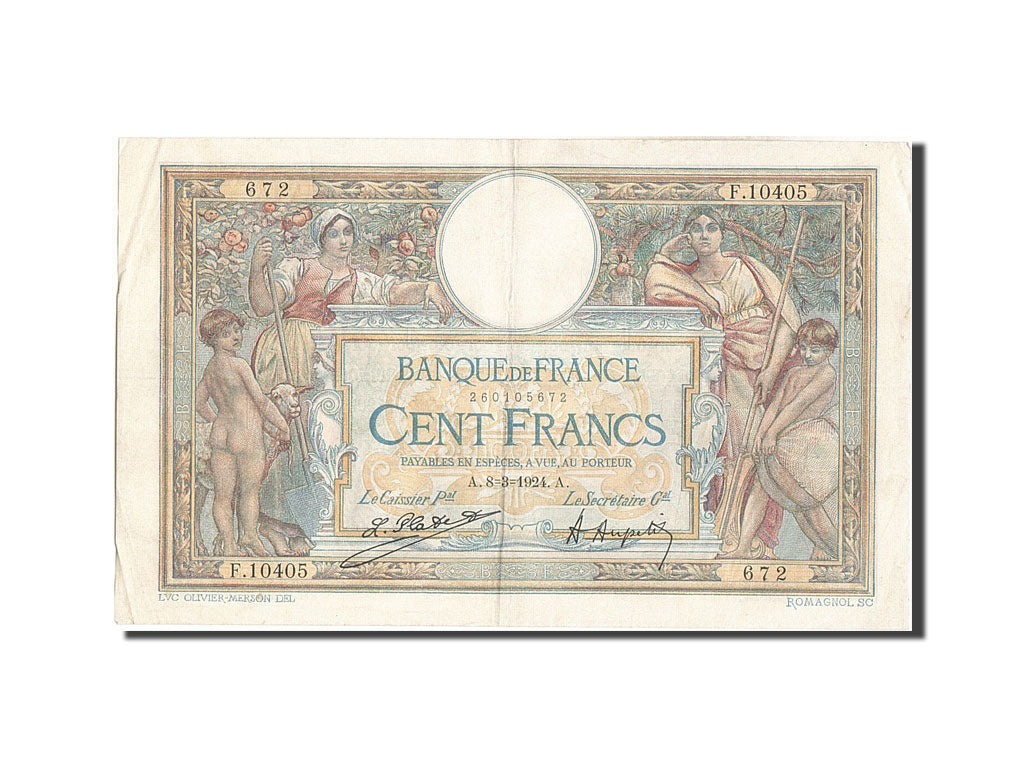 Banknote, France, 100 Francs, 100 F 1908-1939 ''Luc Olivier Merson'', 1924