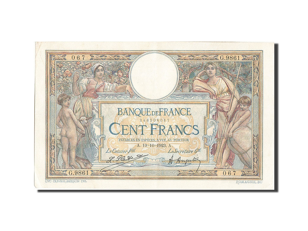 Biljet, Frankrijk, 100 Francs, 100 F 1908-1939 ''Luc Olivier Merson'', 1923