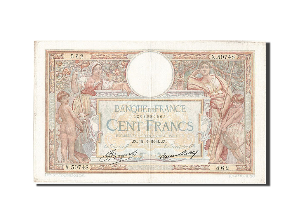 Geldschein, Frankreich, 100 Francs, 100 F 1908-1939 ''Luc Olivier Merson''