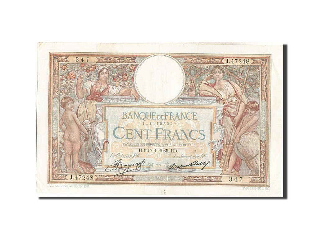 Banknote, France, 100 Francs, 100 F 1908-1939 ''Luc Olivier Merson'', 1935