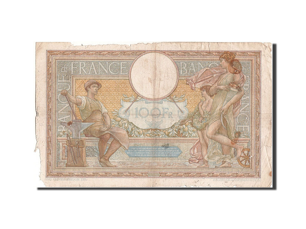 Billete, Francia, 100 Francs, 100 F 1908-1939 ''Luc Olivier Merson'', 1937