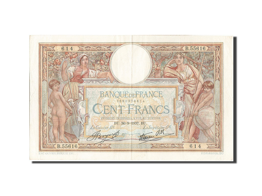 Banknote, France, 100 Francs, 100 F 1908-1939 ''Luc Olivier Merson'', 1937