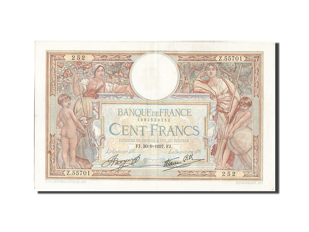 Banknote, France, 100 Francs, 100 F 1908-1939 ''Luc Olivier Merson'', 1937