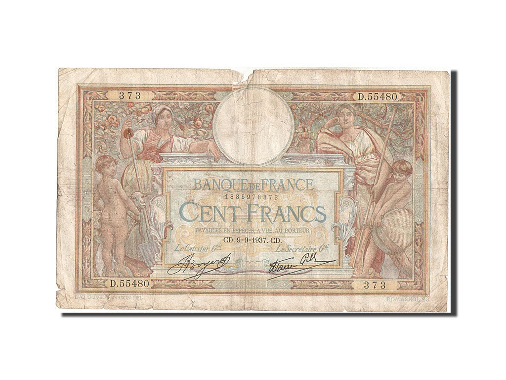 Banknote, France, 100 Francs, 100 F 1908-1939 ''Luc Olivier Merson'', 1937