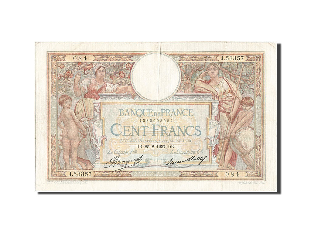 Banknote, France, 100 Francs, 100 F 1908-1939 ''Luc Olivier Merson'', 1937