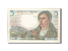 Banknot, Francja, 5 Francs, Berger, 1943, 1943-07-22, AU(50-53), Fayette:5.2