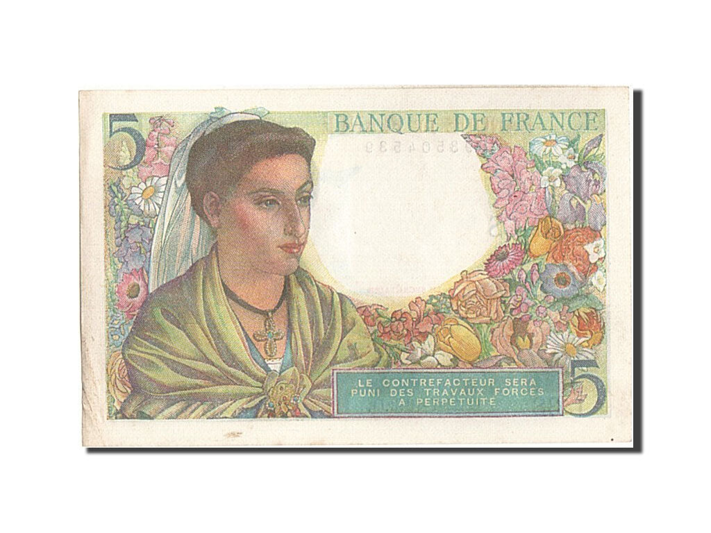 Banknot, Francja, 5 Francs, Berger, 1943, 1943-07-22, AU(50-53), Fayette:5.2