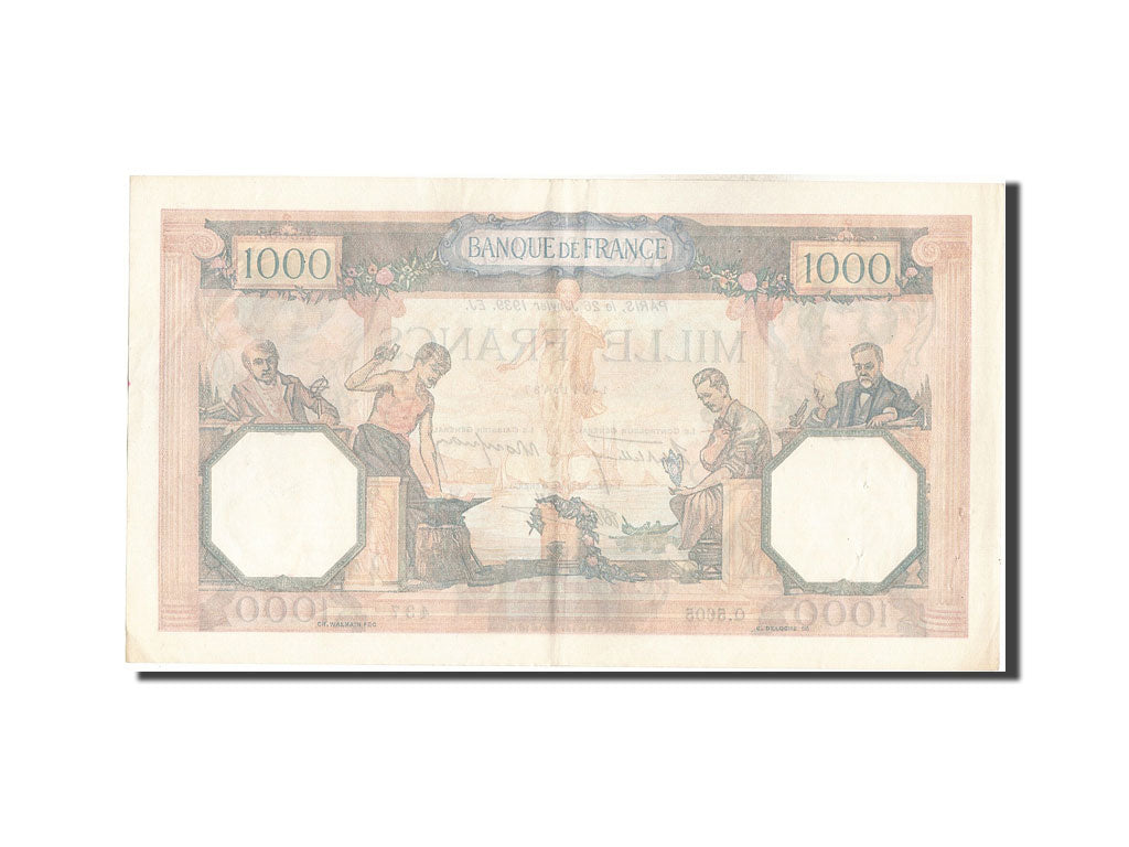 Banknot, Francja, 1000 Francs, Cérès et Mercure, 1939, 1939-01-26, AU(50-53)
