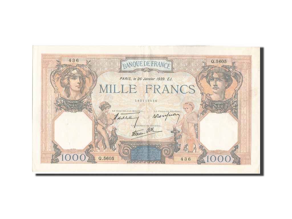 Banconote, Francia, 1000 Francs, 1 000 F 1927-1940 ''Cérès et Mercure'', 1939