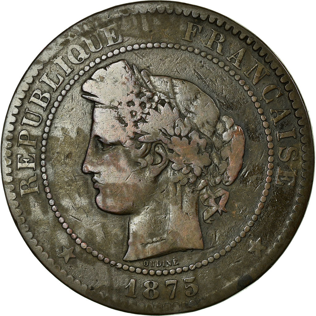 Moneta, Francia, Cérès, 10 Centimes, 1875, Bordeaux, MB+, Bronzo, Gadoury:265a