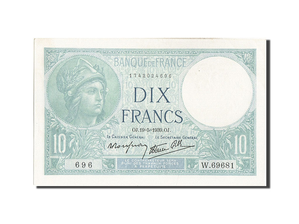 Banknote, France, 10 Francs, 10 F 1916-1942 ''Minerve'', 1939, 1939-05-19