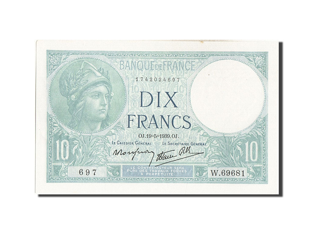 Banknote, France, 10 Francs, 10 F 1916-1942 ''Minerve'', 1939, 1939-05-19
