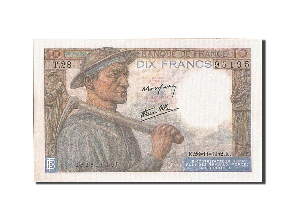 Banconote, Francia, 10 Francs, 10 F 1941-1949 ''Mineur'', 1942, 1942-11-26, FDS