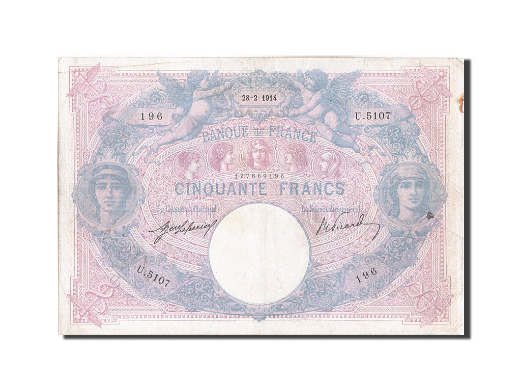 Banknot, Francja, 50 Francs, Bleu et Rose, 1914, 1914-02-28, AU(50-53)