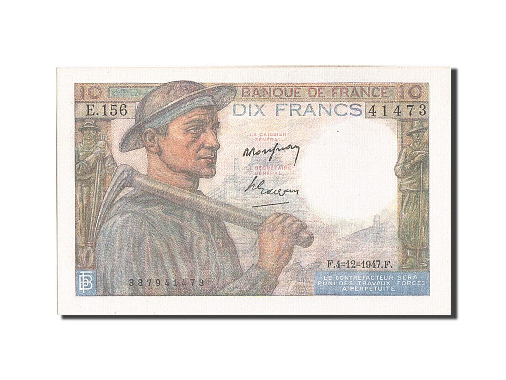 Billete, Francia, 10 Francs, 10 F 1941-1949 ''Mineur'', 1947, 1947-12-04, UNC