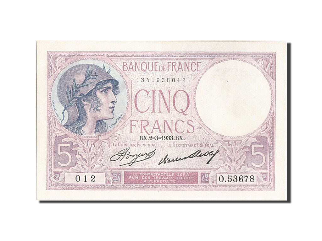 Banknot, Francja, 5 Francs, Violet, 1933, 1933-03-02, UNC(63), Fayette:3.17