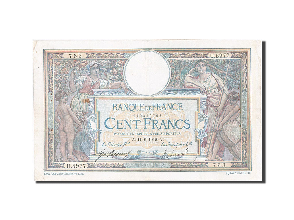 Billet, France, 100 Francs, 100 F 1908-1939 ''Luc Olivier Merson'', 1919