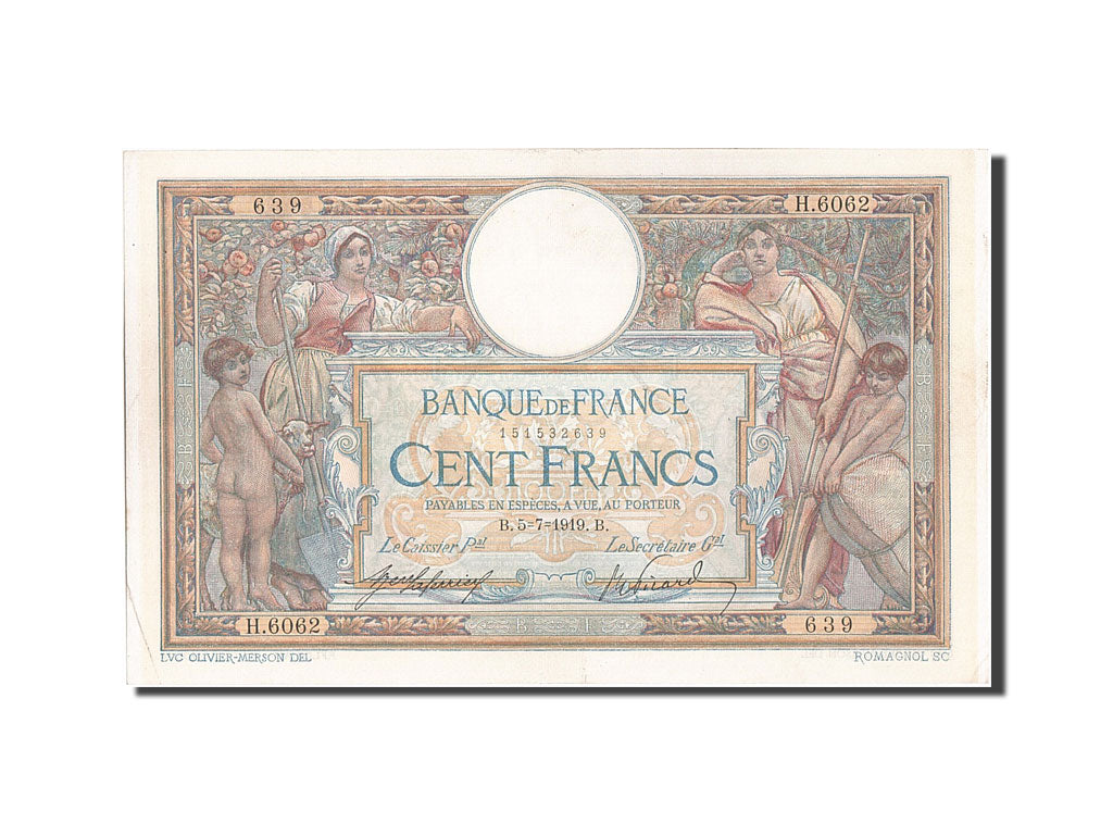 Billet, France, 100 Francs, 100 F 1908-1939 ''Luc Olivier Merson'', 1919