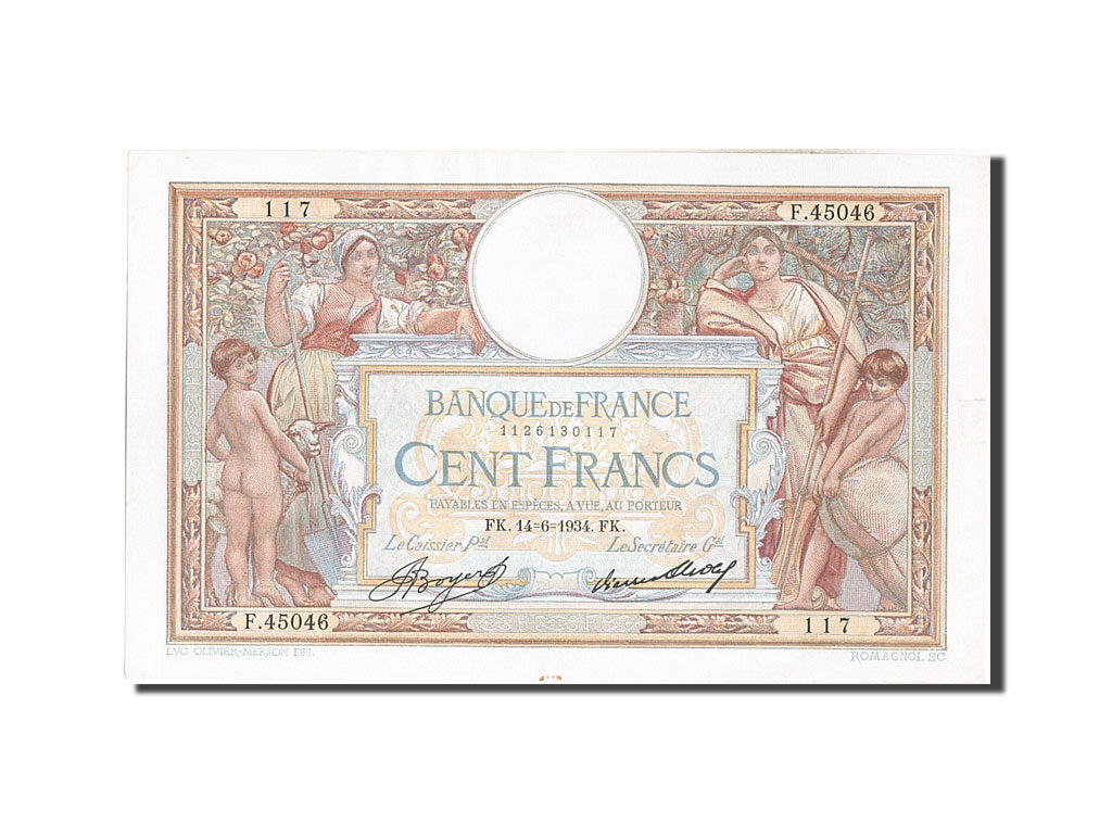 Billet, France, 100 Francs, 100 F 1908-1939 ''Luc Olivier Merson'', 1934