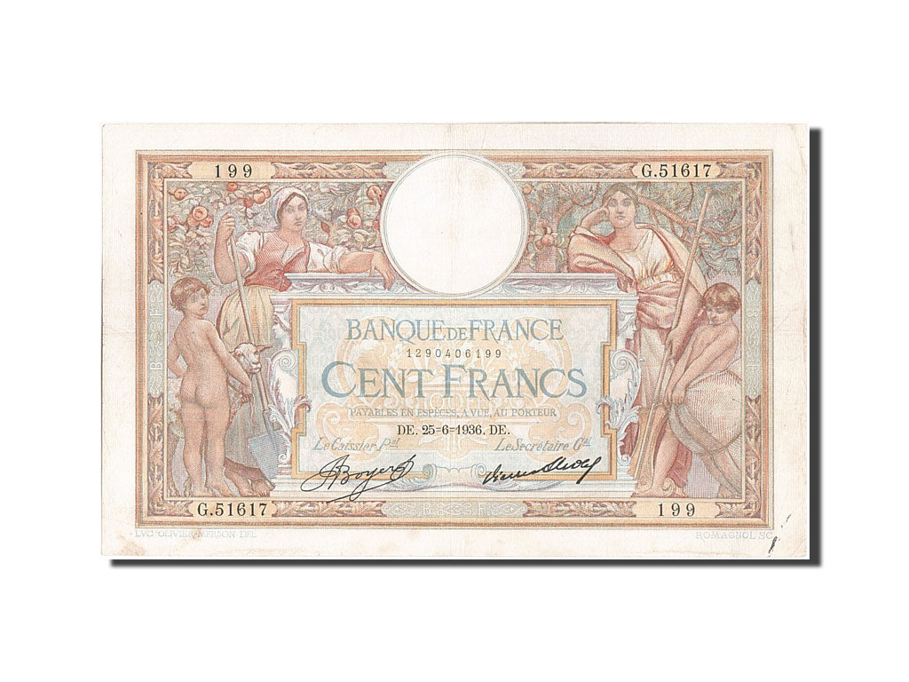 Geldschein, Frankreich, 100 Francs, 100 F 1908-1939 ''Luc Olivier Merson''