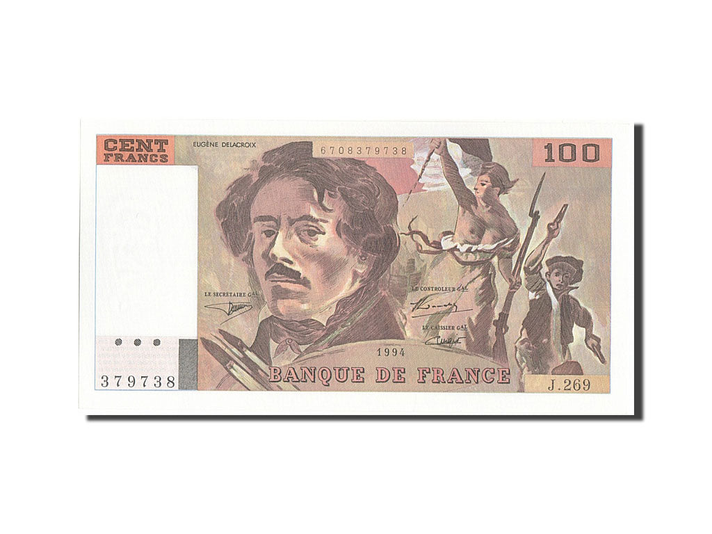 Banknote, France, 100 Francs, 100 F 1978-1995 ''Delacroix'', 1994, UNC(65-70)