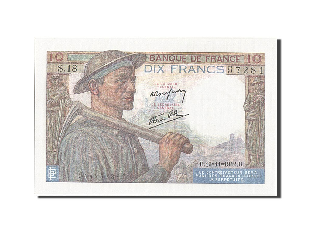 Banknote, France, 10 Francs, 10 F 1941-1949 ''Mineur'', 1942, 1942-11-19