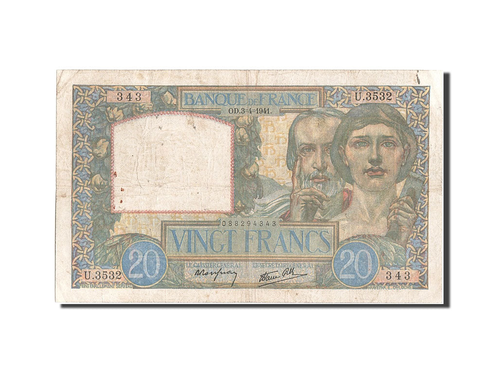 Billete, Francia, 20 Francs, 20 F 1939-1942 ''Science et Travail'', 1941