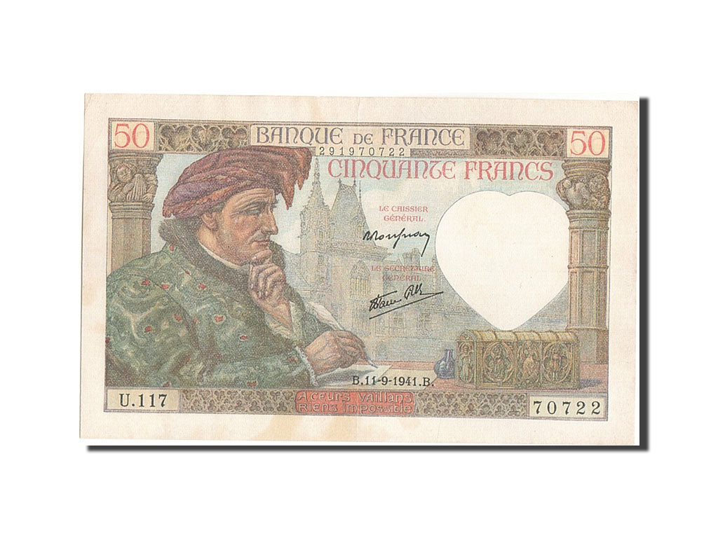Geldschein, Frankreich, 50 Francs, 50 F 1940-1942 ''Jacques Coeur'', 1941