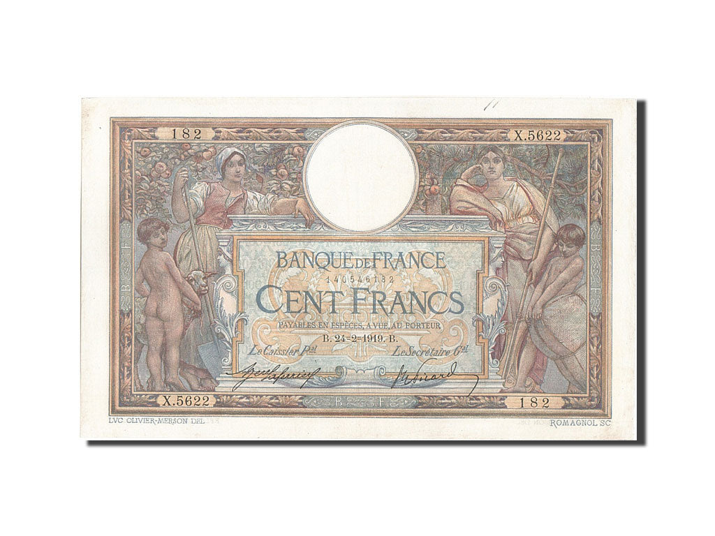 Billet, France, 100 Francs, 100 F 1908-1939 ''Luc Olivier Merson'', 1919