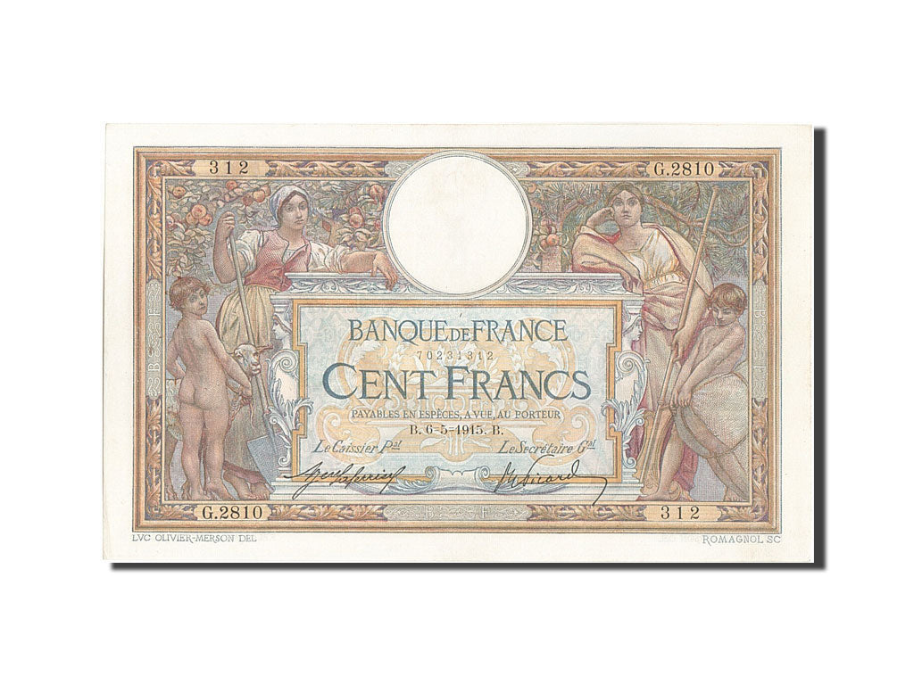 Billet, France, 100 Francs, 100 F 1908-1939 ''Luc Olivier Merson'', 1915