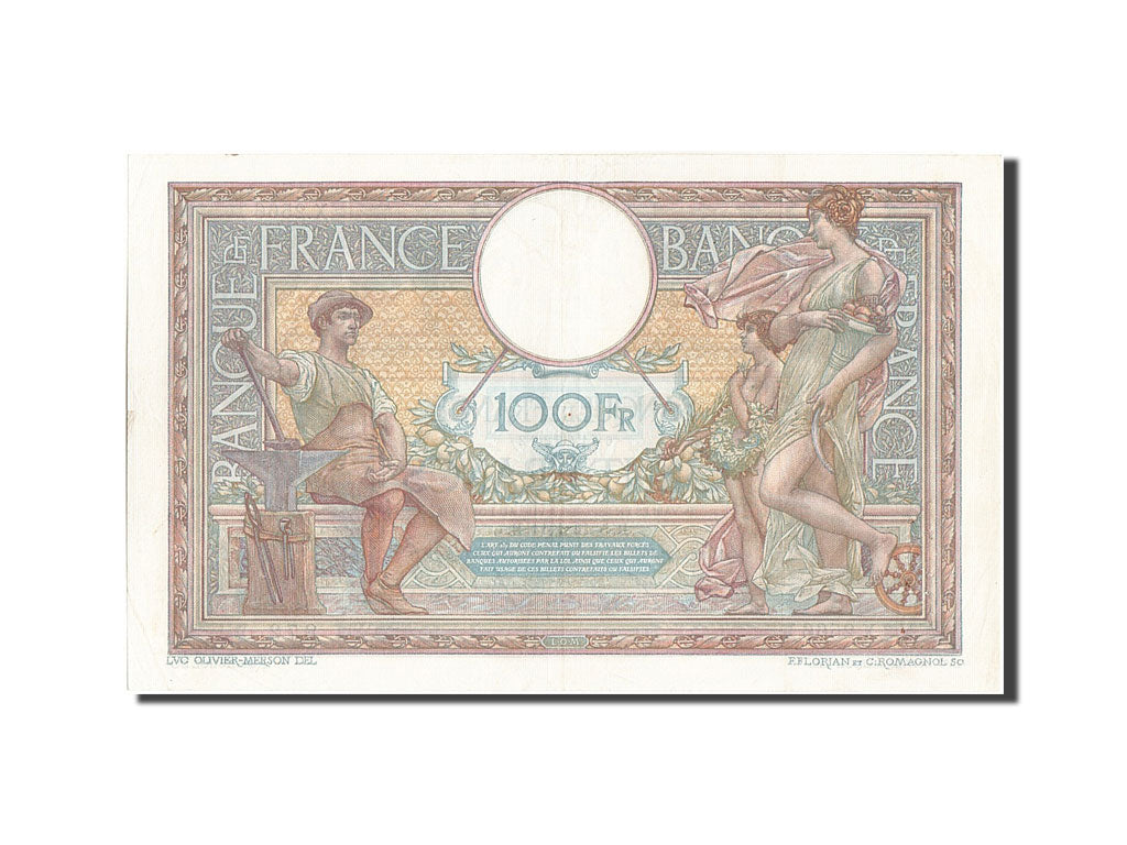 Billete, Francia, 100 Francs, 100 F 1908-1939 ''Luc Olivier Merson'', 1914