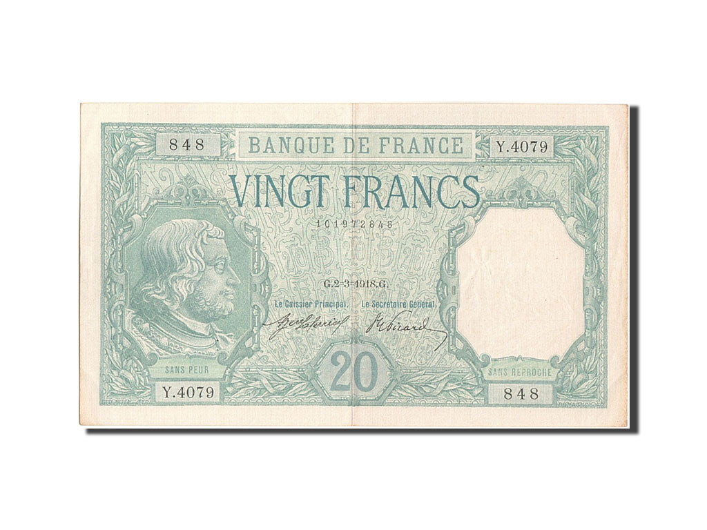 Banknote, France, 20 Francs, 20 F 1916-1919 ''Bayard'', 1918, 1918-03-02