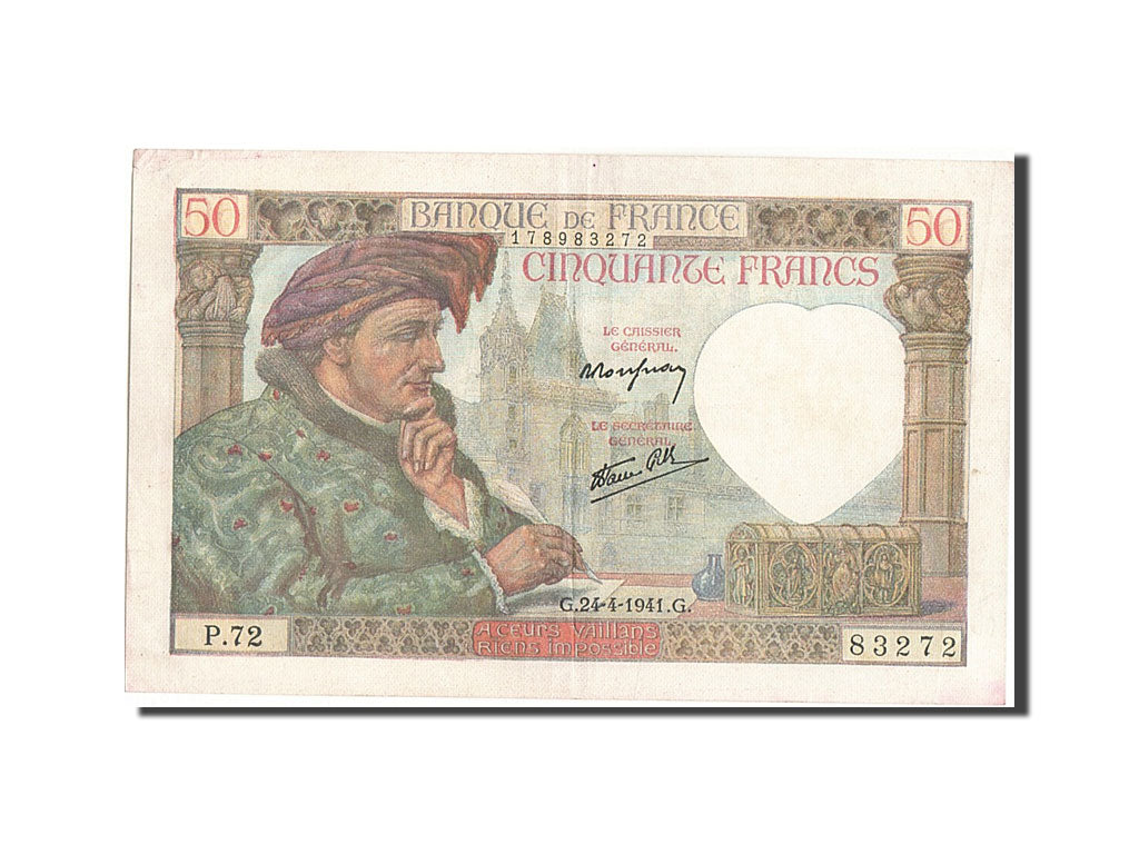 Biljet, Frankrijk, 50 Francs, 50 F 1940-1942 ''Jacques Coeur'', 1941