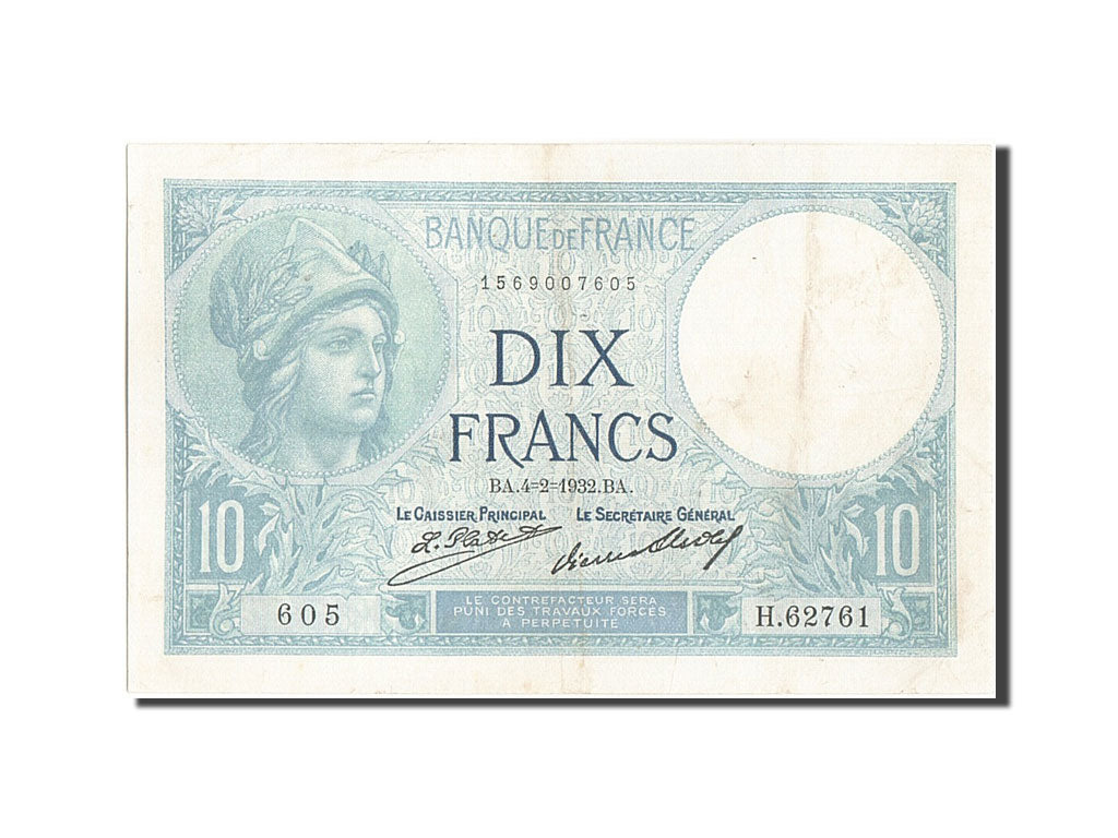 Banknot, Francja, 10 Francs, Minerve, 1932, 1932-02-04, AU(50-53), Fayette:6.16