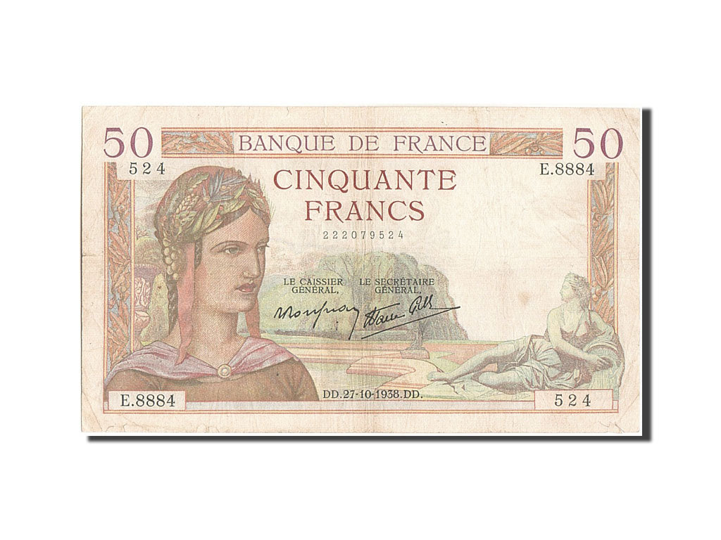 Billete, Francia, 50 Francs, 50 F 1934-1940 ''Cérès'', 1938, 1938-10-27, BC+