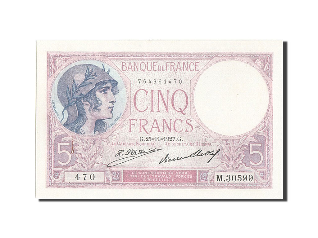 Billete, Francia, 5 Francs, 5 F 1917-1940 ''Violet'', 1927, 1927-11-25, SC