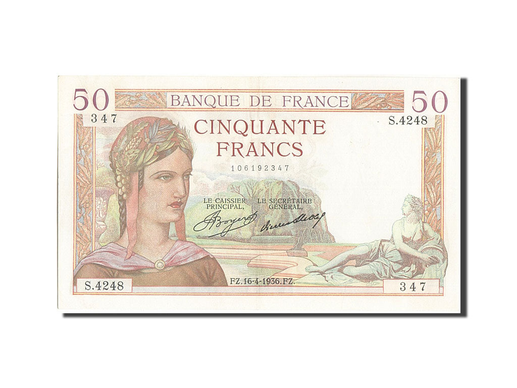 Geldschein, Frankreich, 50 Francs, 50 F 1934-1940 ''Cérès'', 1936, 1936-04-16
